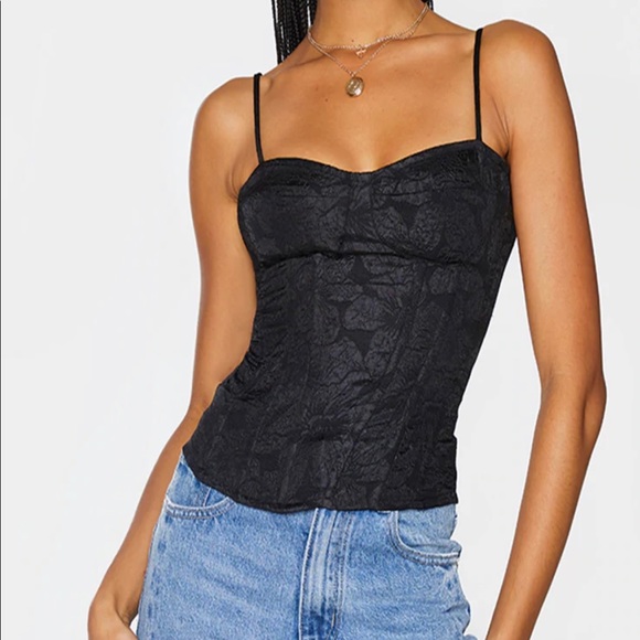 PrettyLittleThing Black Floral Tank Top - Picture 1 of 12